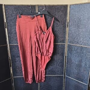 Express Rust Red Two-Piece Jumpsuit & Pant Set